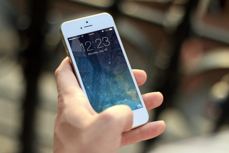 Hand holding a mobile phone