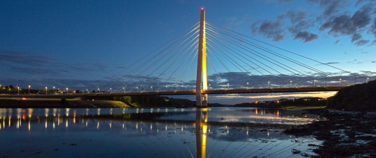 Photo of the Northern Spire Bridge, Sunderland at dusk