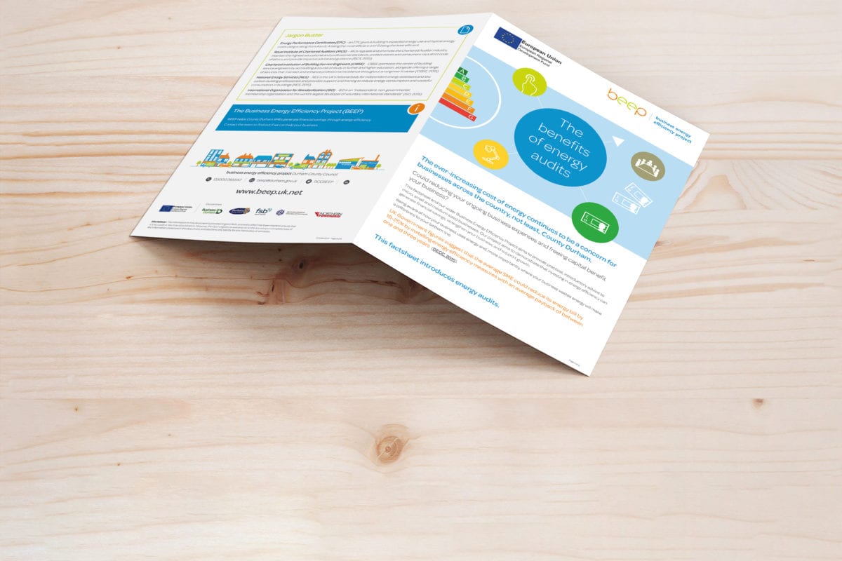 A5 4-page leaflet for BEEP business energy efficiency project
