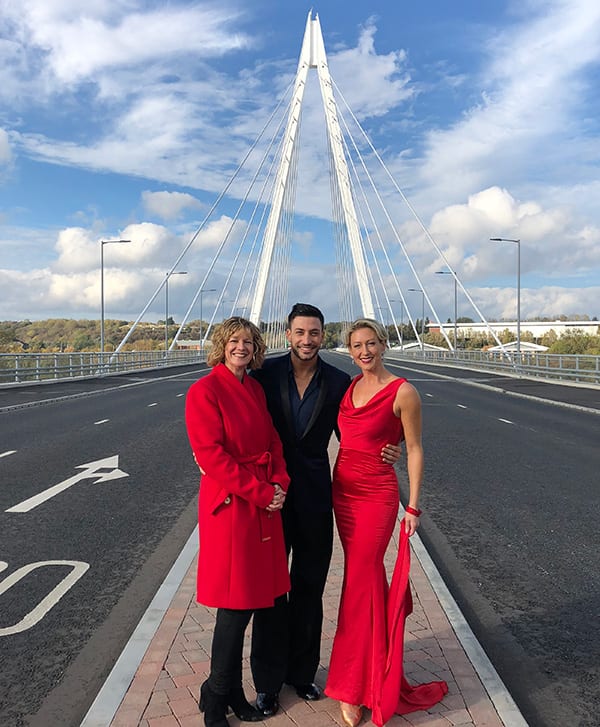 Photo of Karen, Faye Tozer and Giovanni Pernice on the Northern Spire bridge