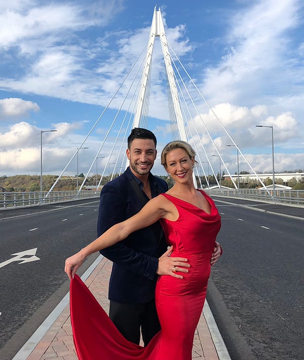 Photo of Strictly Come Dancing's Faye Tozer and Giovanni Pernice on the Northern Spire bridge