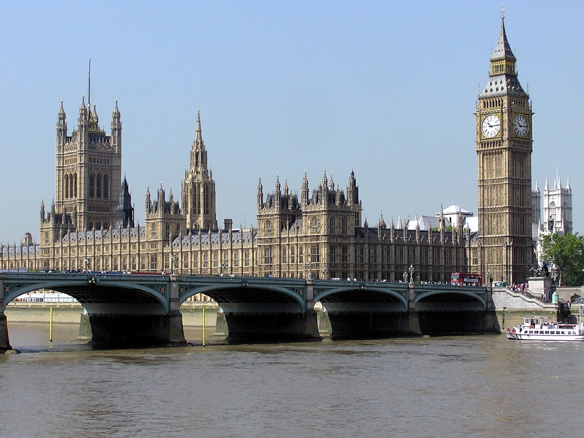 Photograph of Westminster from across the river showing Big Ben and parliament buildings