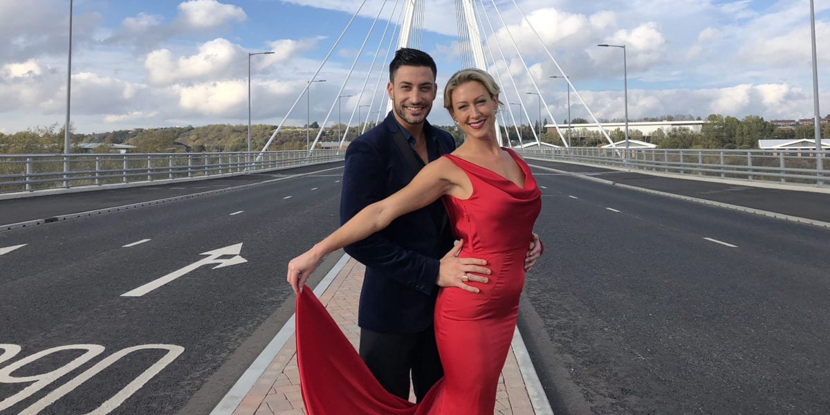 Strictly's Faye and Giovanni on the Northern Spire bridge