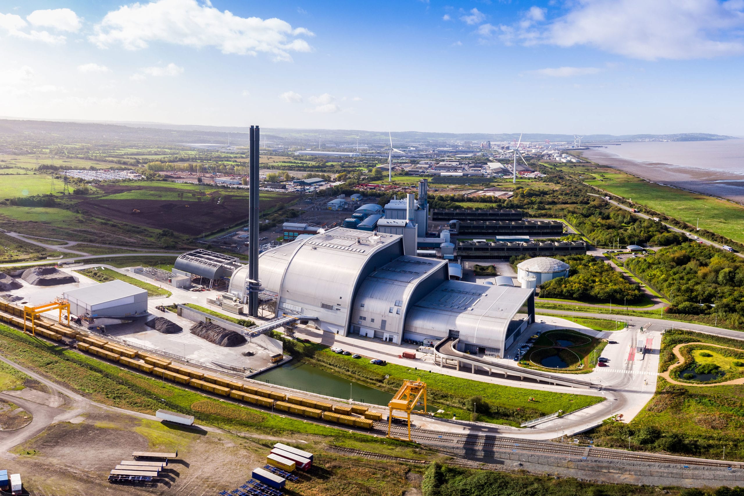 Aerial photo of a modern energy from waste facility