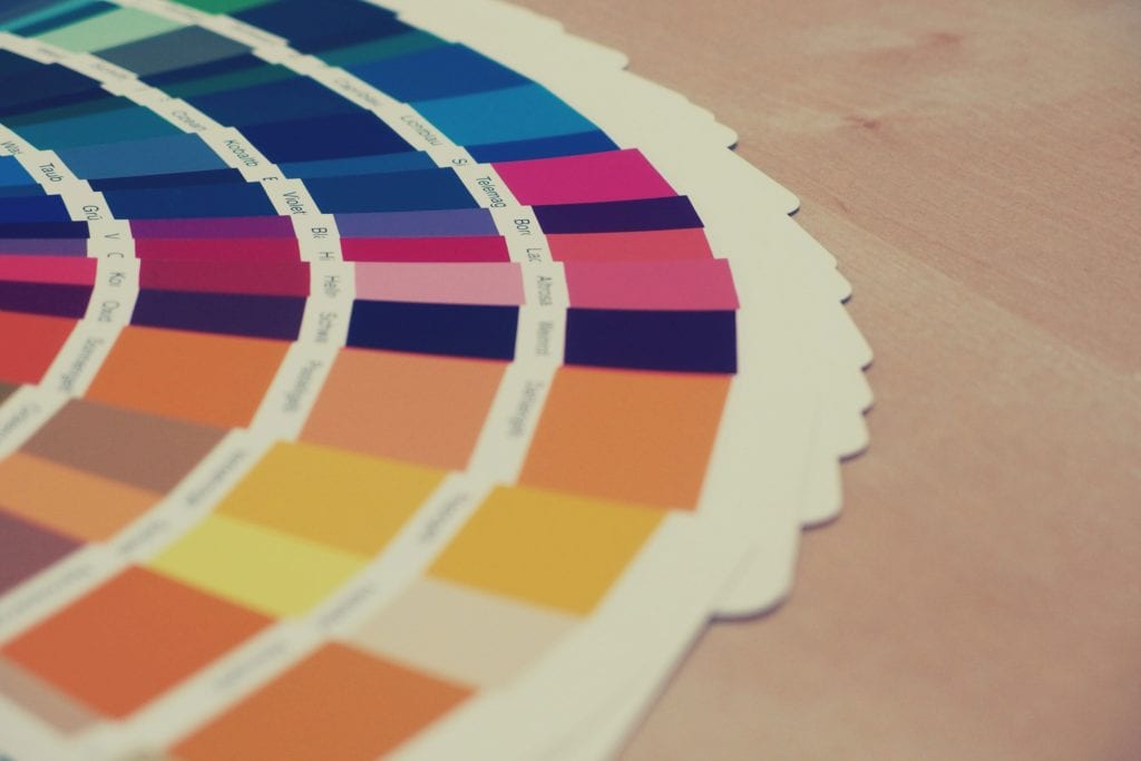 Photograph of colour swatches used in design