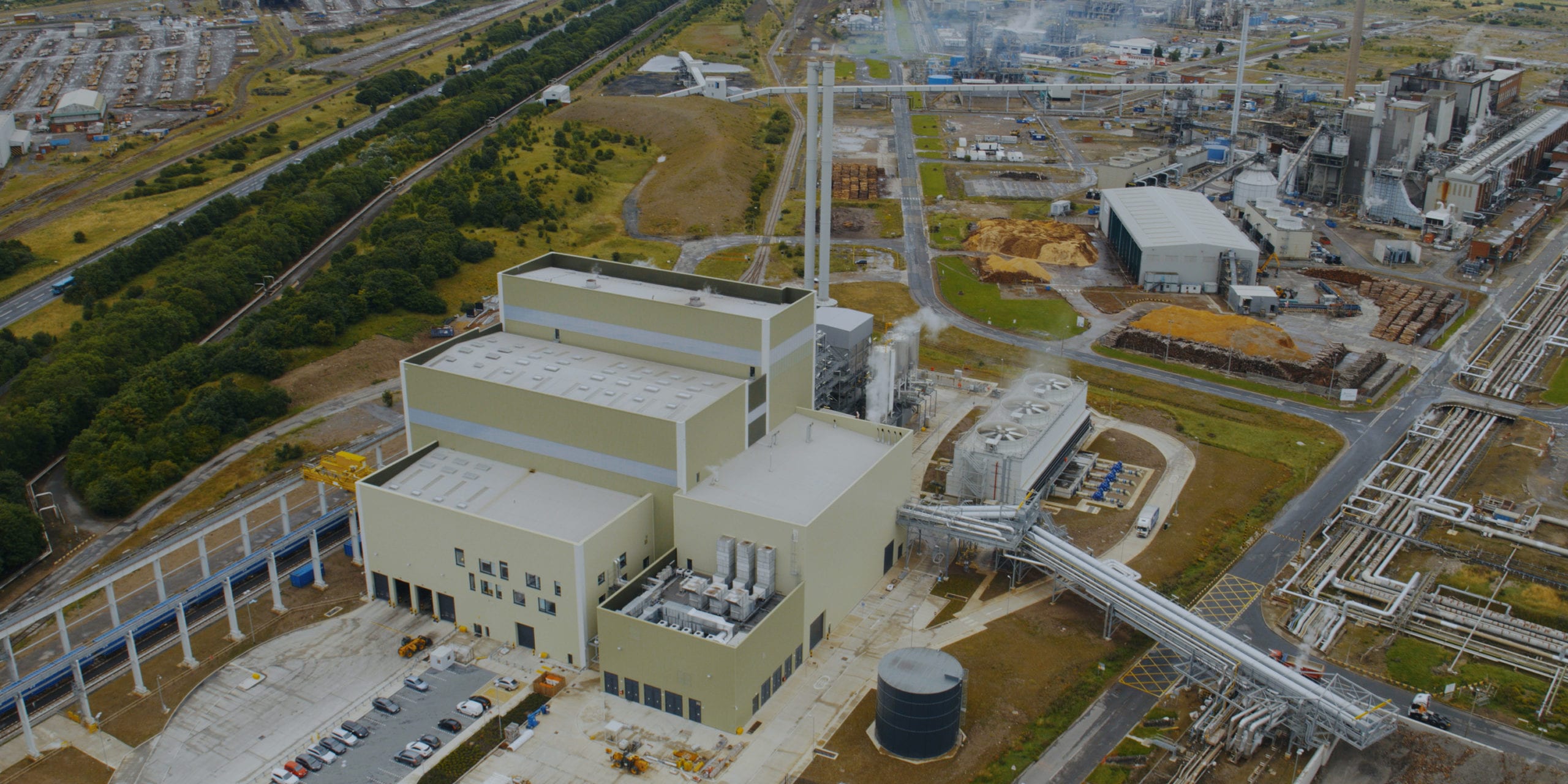 Aerial view of modern energy from waste plant