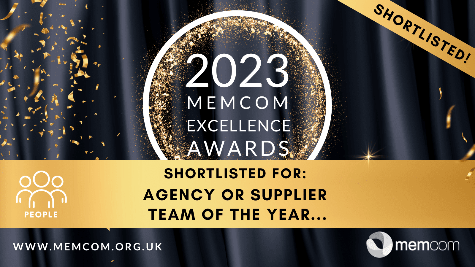 Memcom Awards Nomination Graphic for 2023 Agency or Supplier of the Year Shortlisting